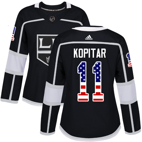 Adidas Kings #11 Anze Kopitar Black Home Authentic USA Flag Women's Stitched NHL Jersey - Click Image to Close